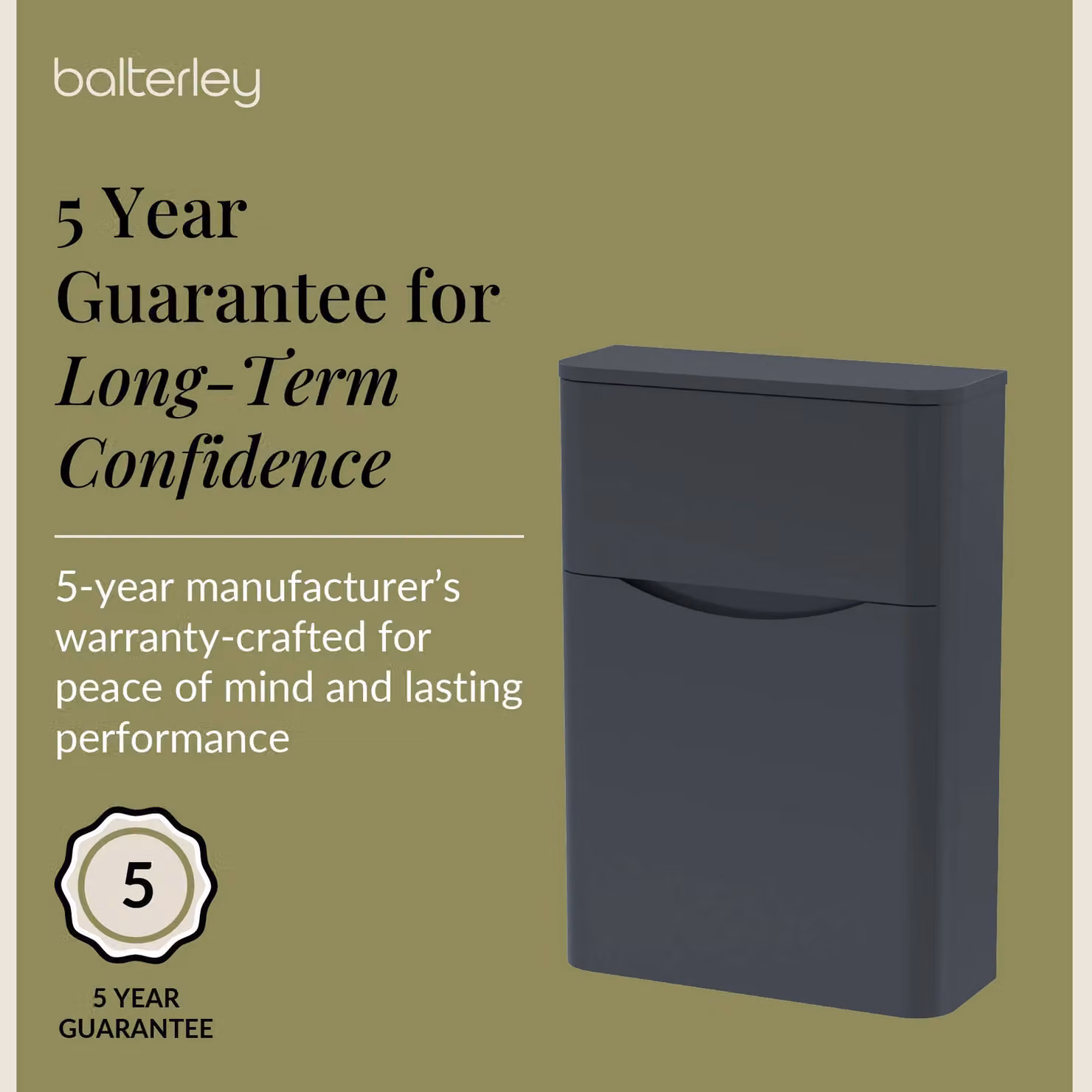 Balterley Modern Straight Bathroom Floor Concealed Cistern Toilet Unit in Matt Grey, Width: 55 cm – 4