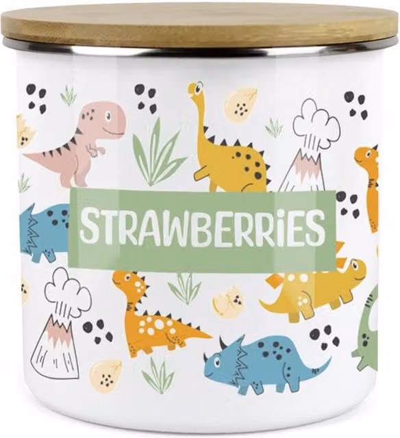 Purely Home Cartoon Dinosaurs Childrens Mini Snack Pot in Green and Multicolour Enamel Metal