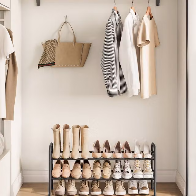 SONGMICS 2-Tier Expandable Metal Shoe Rack in Black