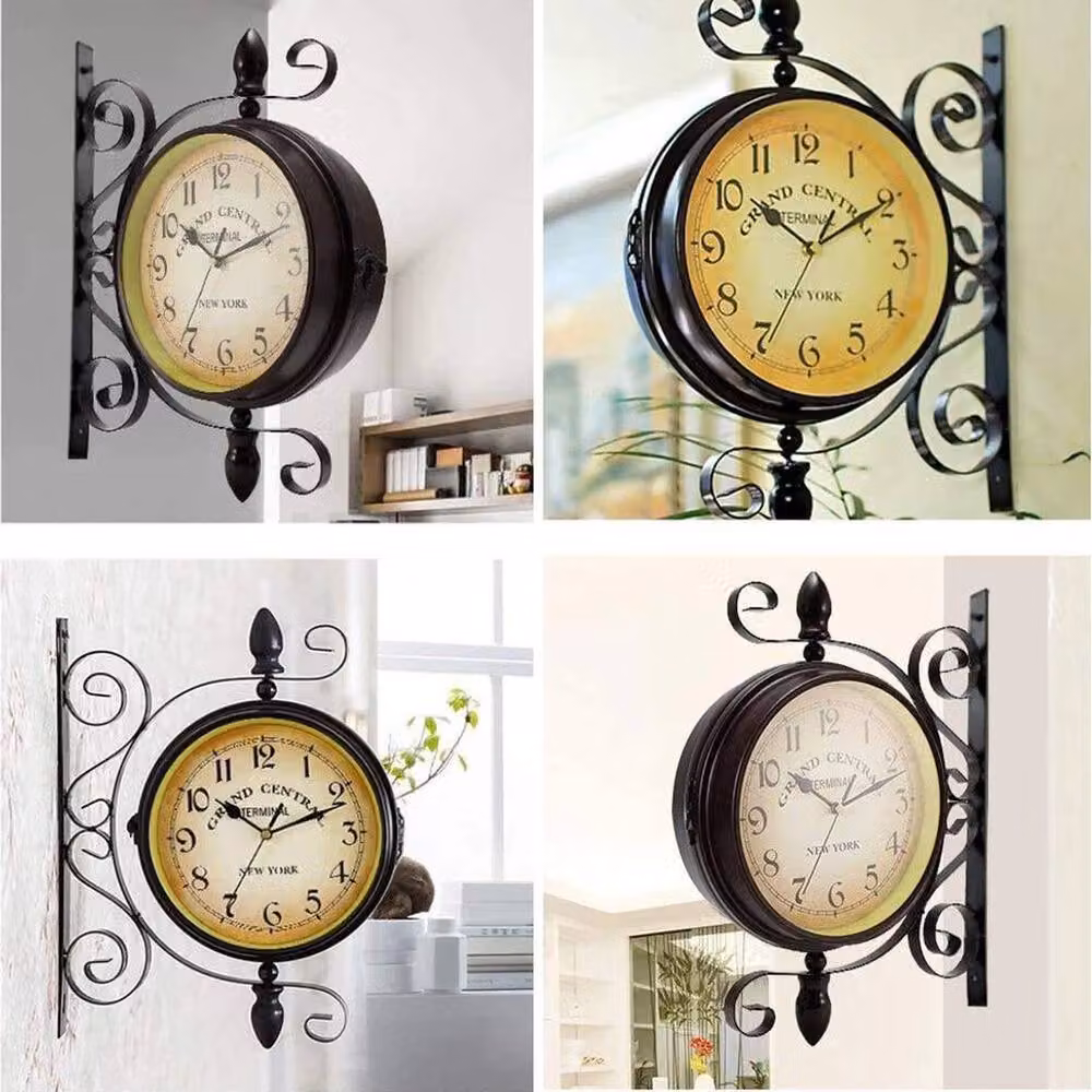 FLAVORA Retro Round Analog Quartz Wall Clock in Black Metal – 6