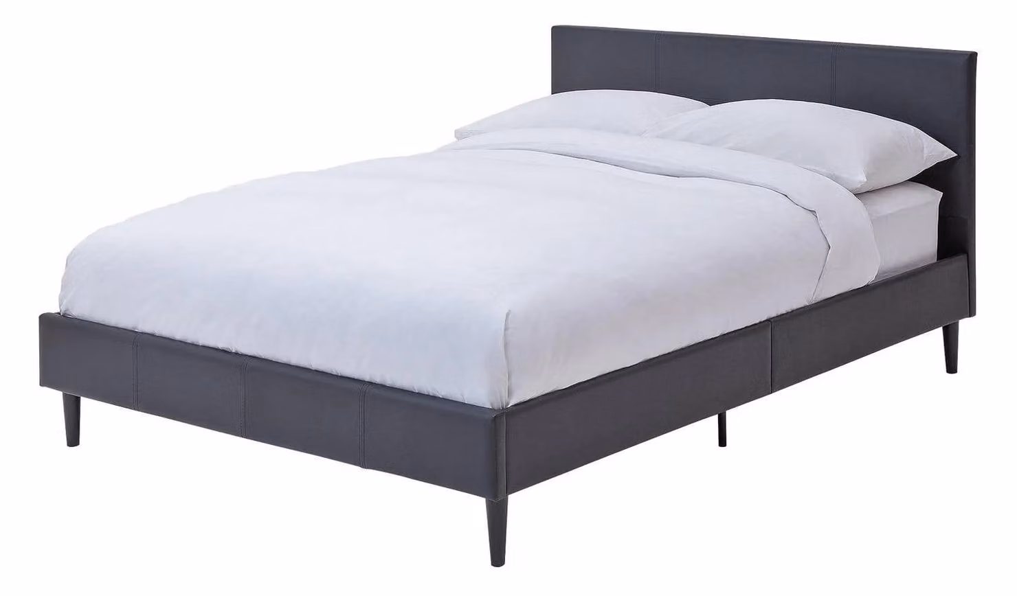 Skylar Modern Upholstered Double Bed Frame in Black Synthetic Leather with Headboard, W/D/H: 140 x 200 x 143 cm