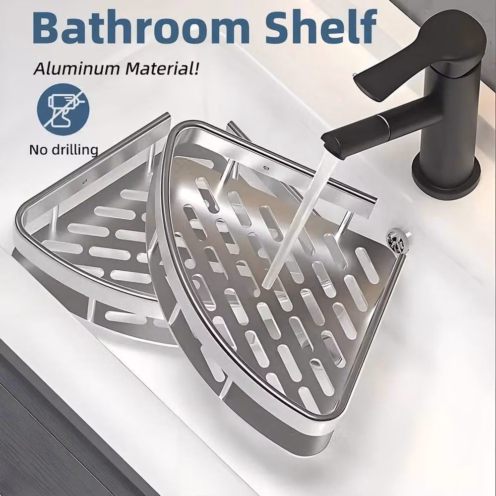 SPETLEK Silver Aluminium Alloy Wall Mounted Corner Shower Caddy – 3