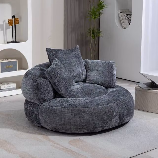 Matteo Grey Chenille High Back Lazy Sofa Lounger Bean Bag Chair with Pillows – 1