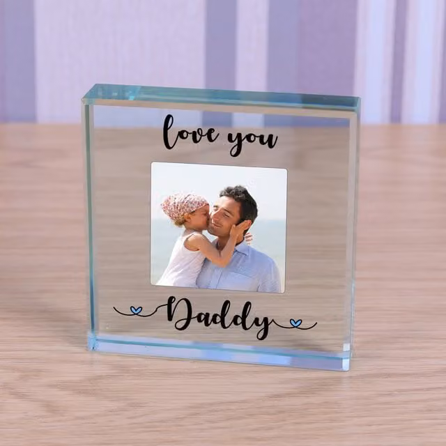 Uniqueful Personalised Love You Glass Token for Dad in Transparent Square Design