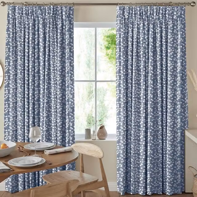 Terrys Jett Made to Measure Blue Floral Blackout Cotton Fabric Panel Curtain