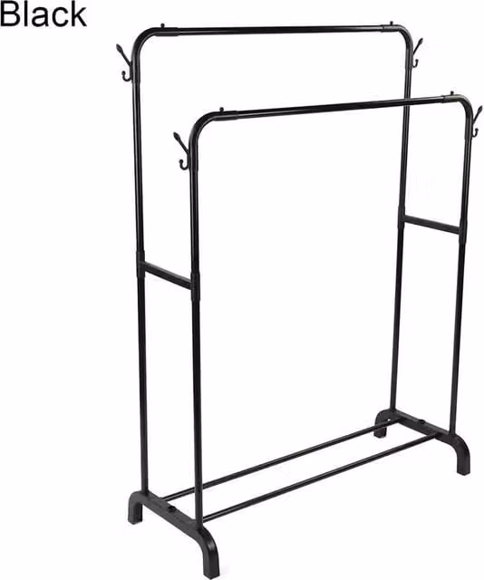 FORGEVIO Heavy Duty Metal Double Rail Clothes Garment Hanging Rail in Matt Black, H 146.0 cm x W 97.0 cm x D 43.5 cm – 1