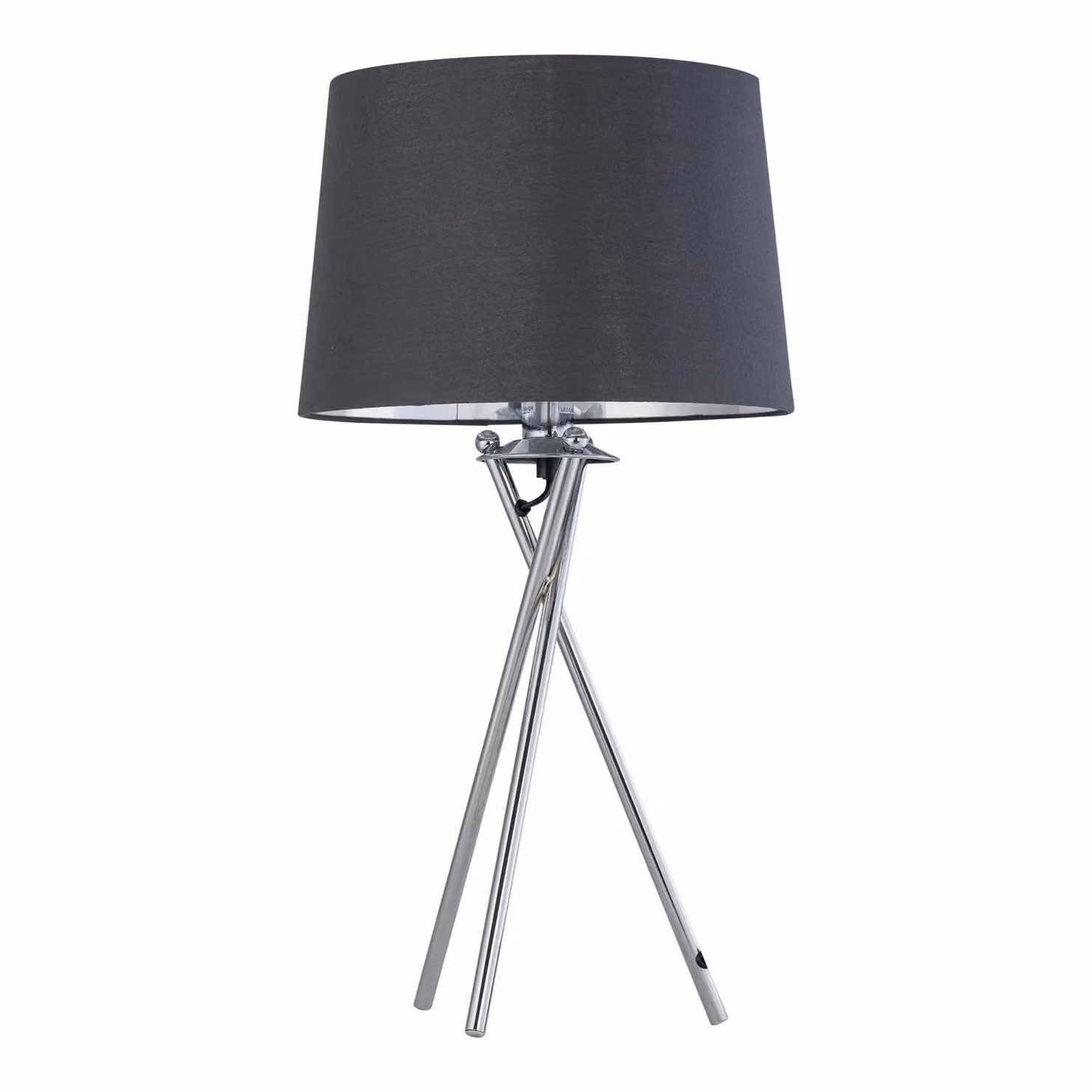 First Choice Lighting Set of 2 Chrome Tripod Lamps with Grey and Silver Fabric Shades – 2