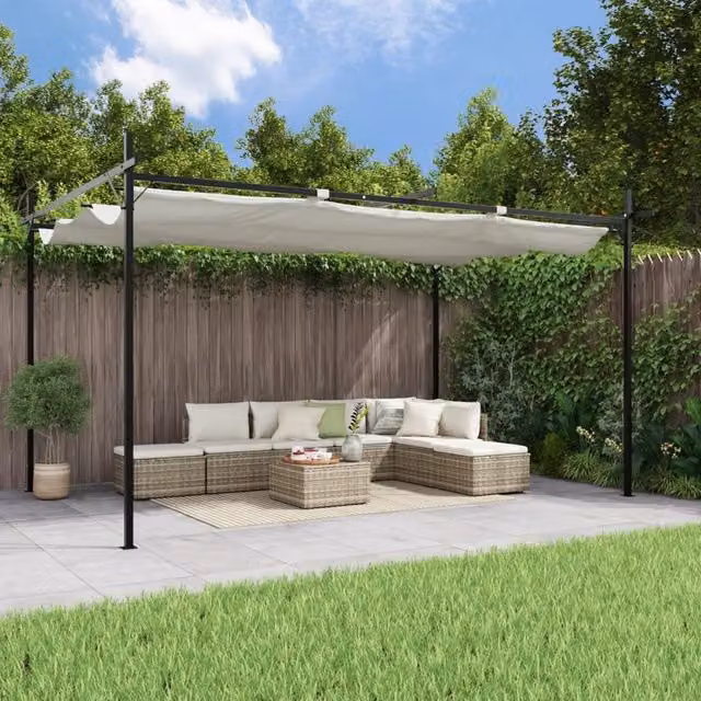 Berkfield Home Pergola with Retractable Roof in Beige, W/D/H: 395 x 292 x 230 cm