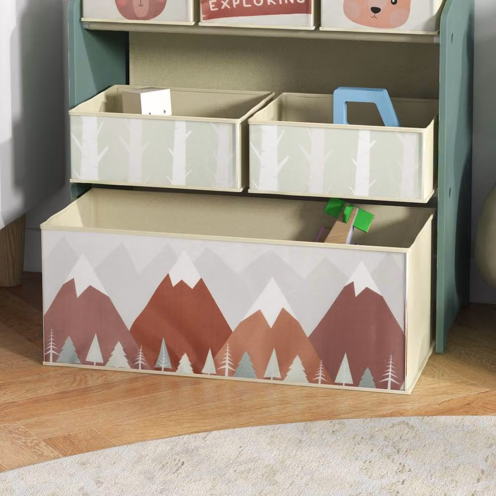 STILVORA Kids Storage Unit with 6 Green Fabric Bins – 7