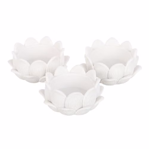 Something Different Wholesale Set of 3 White Ceramic Lotus Flower Tealight Holders