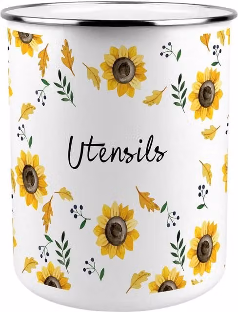 Purely Home Ceramic Sunflowers Kitchen Utensil Holder in Yellow and White
