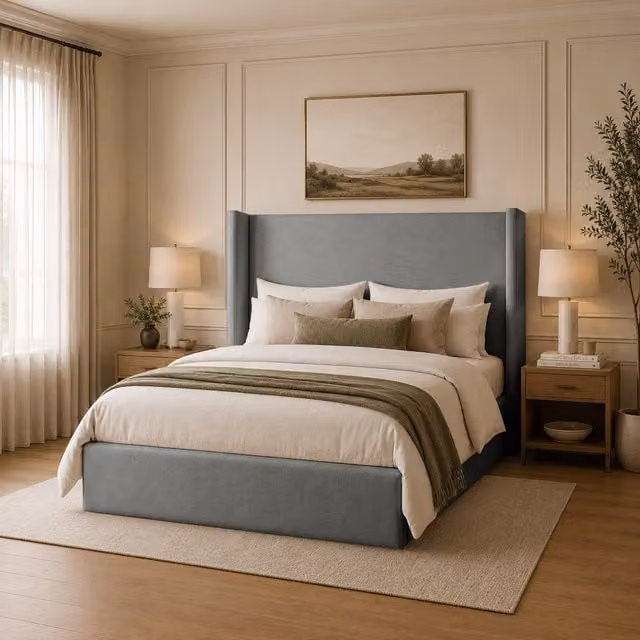 Desire Deco Luxury Wingback Lynx Upholstered Bed Frame in Grey, 180 x 200 cm