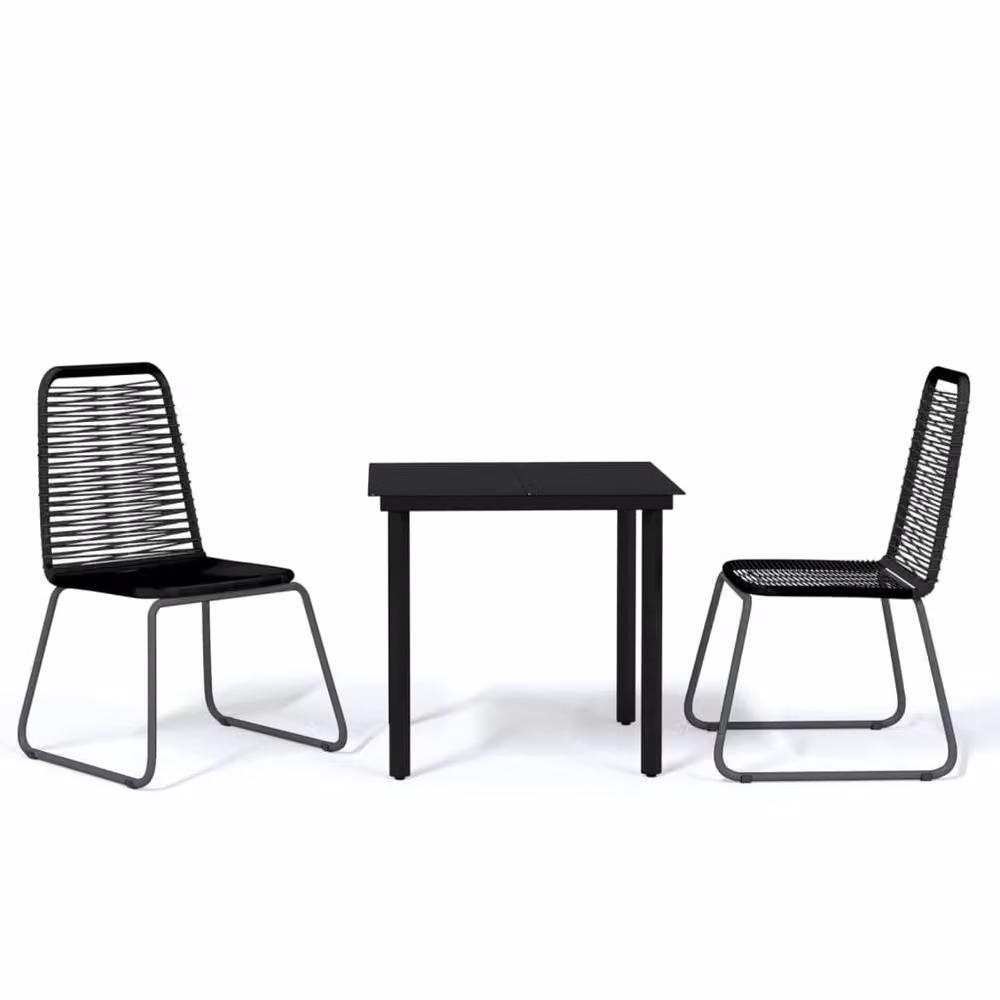 Berkfield Home 3 Piece Modern Garden Dining Set in Black with Glass Top and Powder Coated Steel W/D/H: 80 x 80 x 74 cm – 2