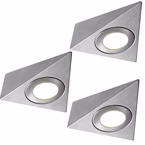Loops 3 Pack Pyramid Surface Under Cabinet LED Kitchen Lights with Driver Kit in Stainless Steel and Natural White – 1