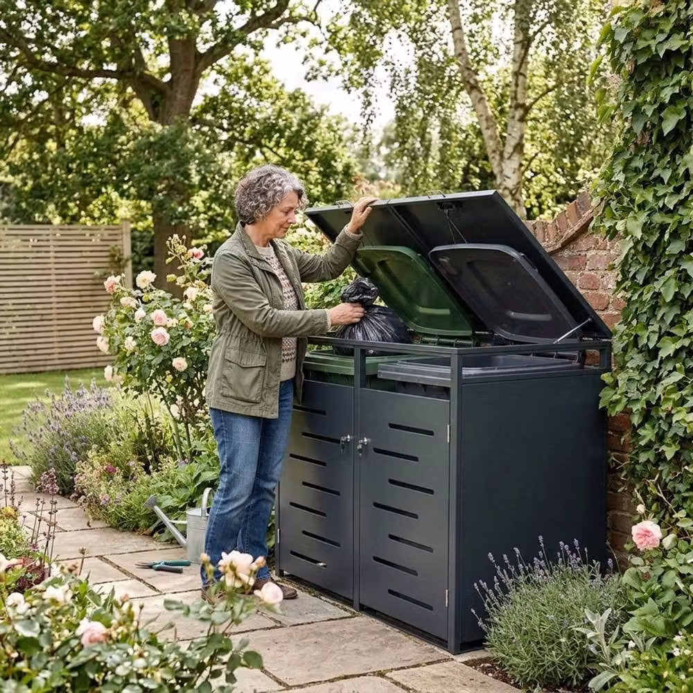 Nicoman Outdoor Metal Bin Storage Shed with Lockable Doors in Anthracite Grey – 5