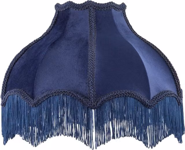 Happy Homewares Classic Victorian Velvet Lamp Shade with Long Tassels and Embroidered Trims in Midnight Blue, Diameter: 36 cm