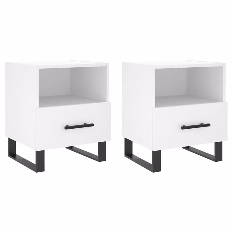 Berkfield Home Set of 2 Modern White Bedside Cabinets in Matt Engineered Wood W/D/H: 40 x 35 x 47.5 cm