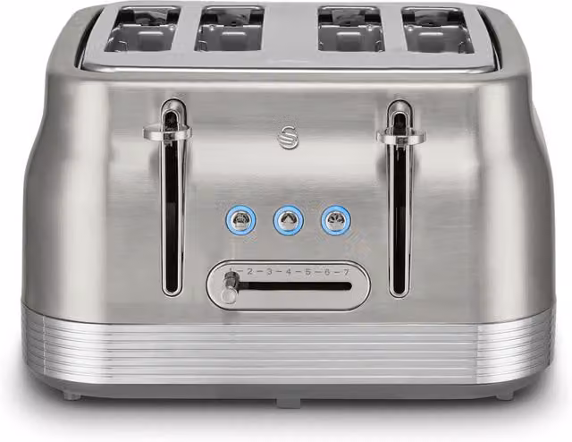 Swan 4 Slice Toaster in Silver Stainless Steel with Cable Storage