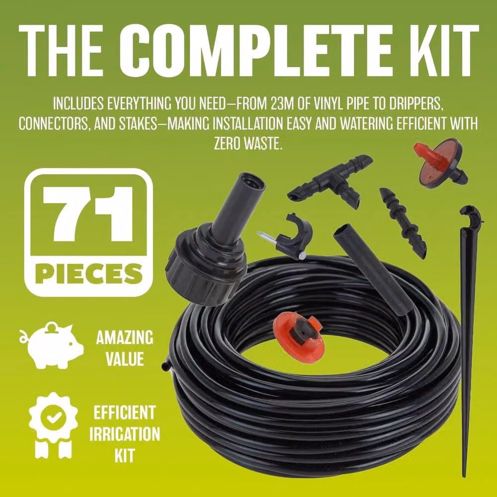 BARGAINS-GALORE 71-Piece Micro Irrigation System with 23m Tubing, Emitters, Connectors and Stakes in Black – 4