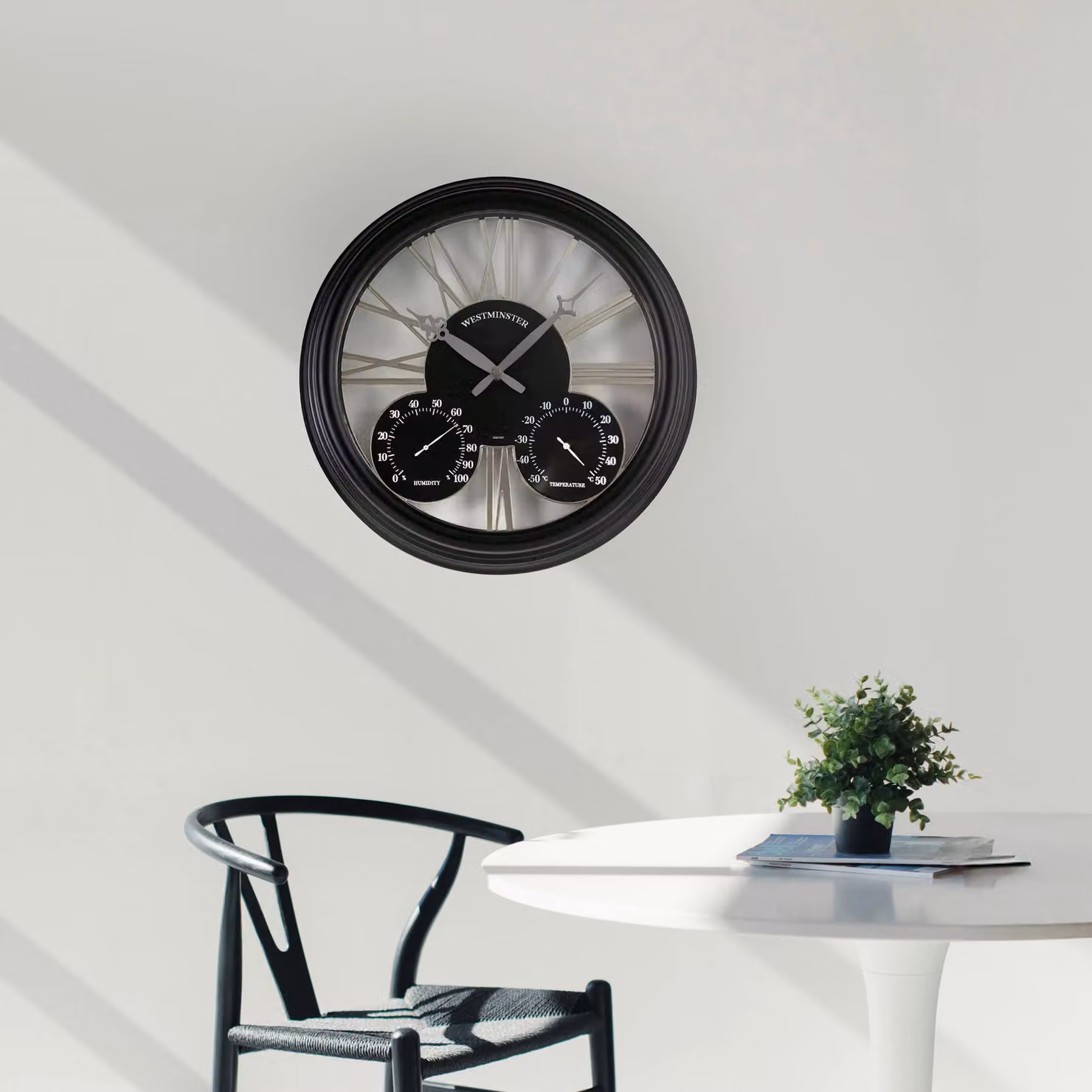 Marco Paul Westminster Analog Clock with Thermometer and Barometer in Black and Bronze, Diameter: 40 cm – 5