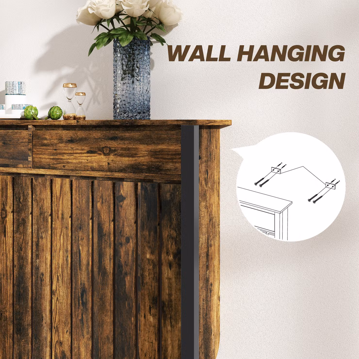 HOMCOM Rustic-Look Industrial Radiator Cover, Brown/Black, W: 93 cm, H: 88.5 cm – 4