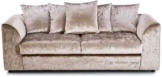 Snug Furniture Birmingham Ltd Beige Crushed Velvet 3 Seater Scatterback Sofa with Scatter Cushions