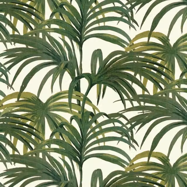 House of Hackney Palmeral Botanical Floral Art Deco Wallpaper in Off White and Green