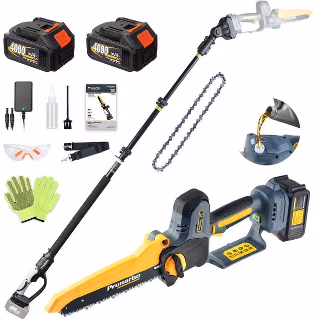 Prunarbo Cordless Pole Saw Kit with 2.5m Reach and 2 Rechargeable Batteries in Black
