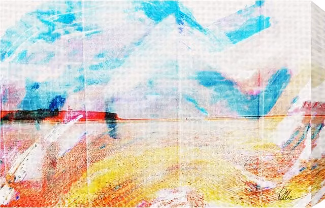 Benjamin Tate Design LTD Abstract Beach View Landscape Art Print on Canvas in Blue and Multicolour, Width: 112 cm