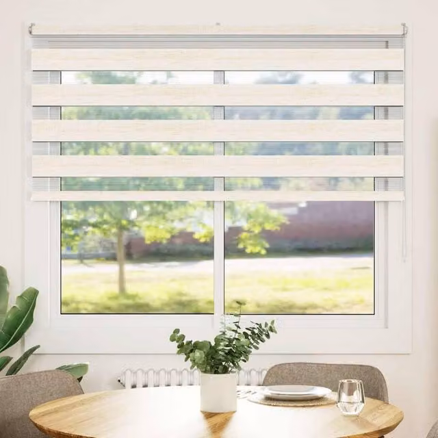 Berkfield Home Zebra Day and Night Blind in Marble Beige Polyester, W: 150 cm, H: 155 cm