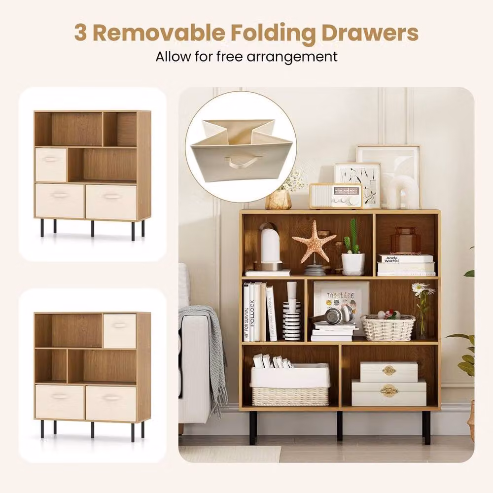 KORVIXA Mid-Century Modern Freestanding Storage Organizer Cabinet in Brown – 4