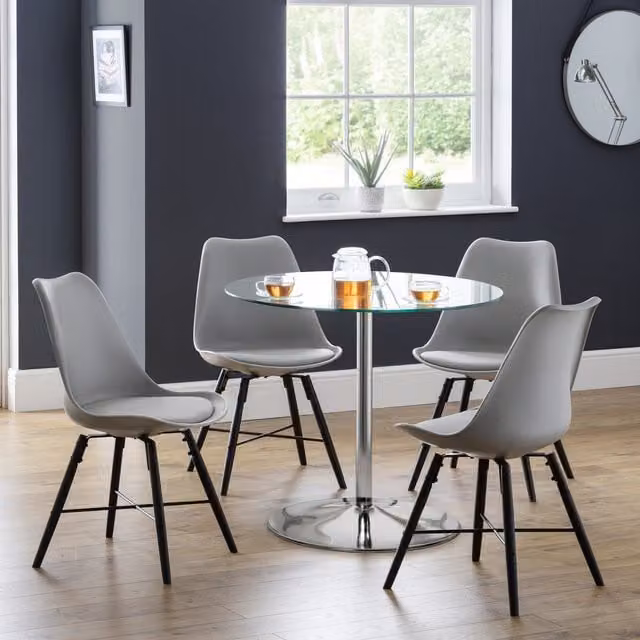 Julian Bowen Modern Round Glass Dining Table and 5 Chairs Set in Grey