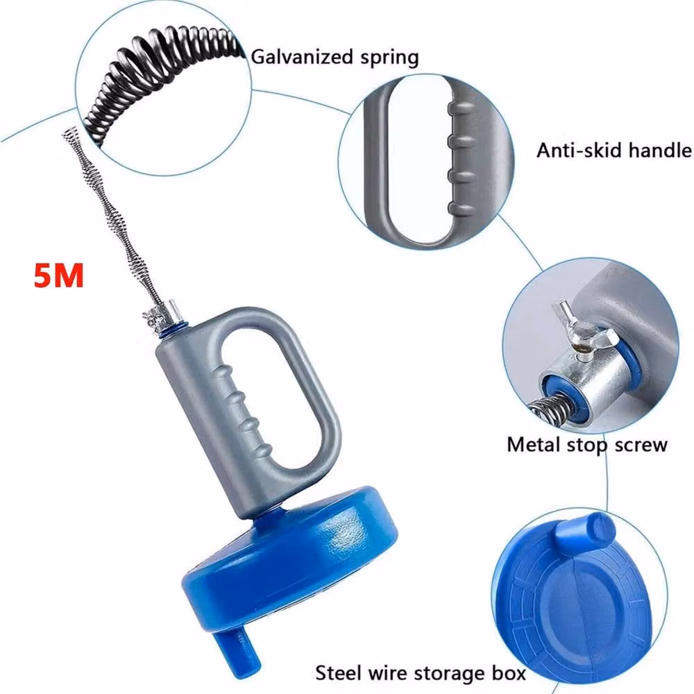 PAWNORA 5m Flexible Steel Drain Snake Clog Remover and Pipe Unblocker in Blue – 2