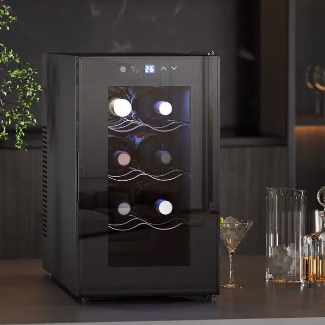 HOMCOM Freestanding Thermoelectric Wine Cooler Fridge with Glass Door, 20 Bottle Capacity, 53 Litre, Black