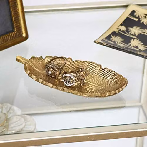 Melody Maison Gold Metal Feather Trinket Dish Plate