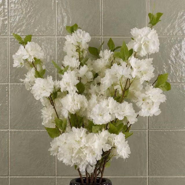 Leaf Pack of 6 White Artificial Blossom Floral Stems, 100 cm – 1