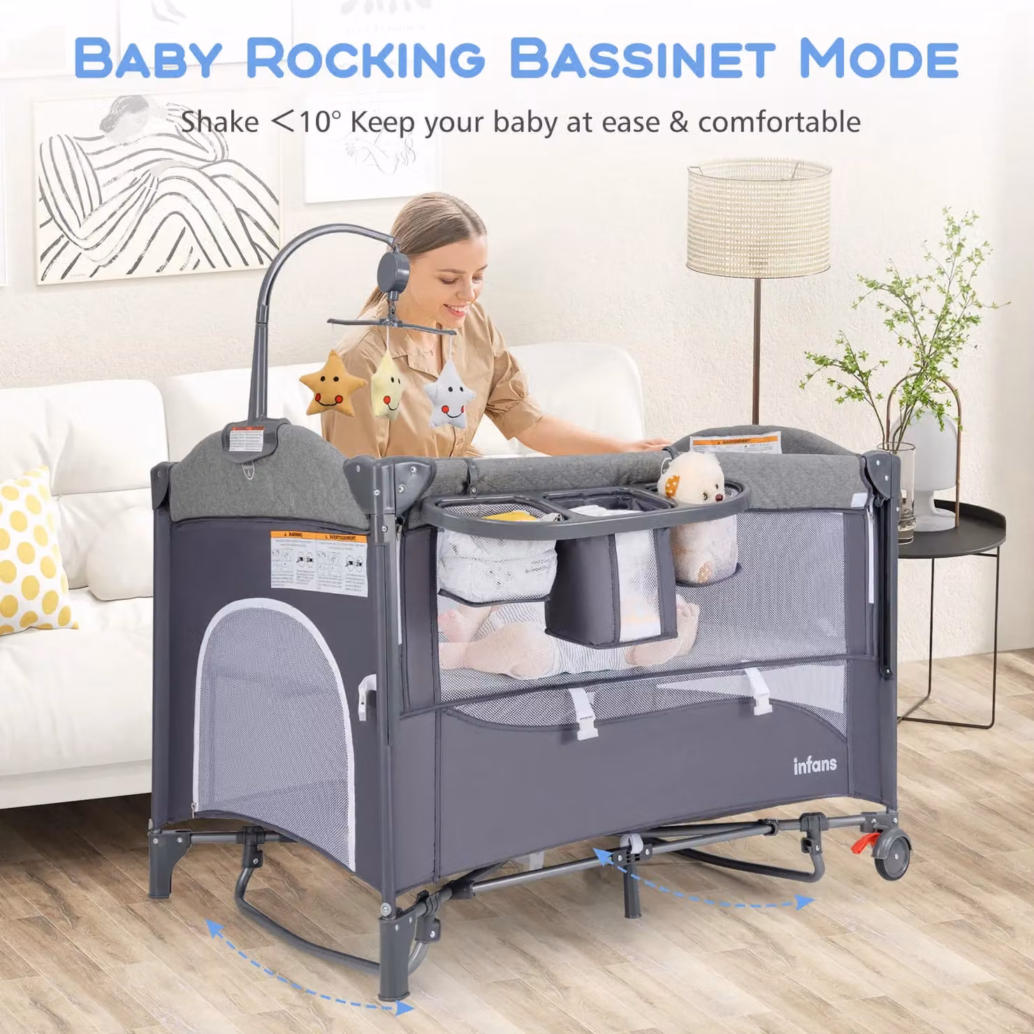 Gymax 6-in-1 Baby Travel Cot and Folding Playpen with Changing Table and Carry Bag in Dark Navy – 3