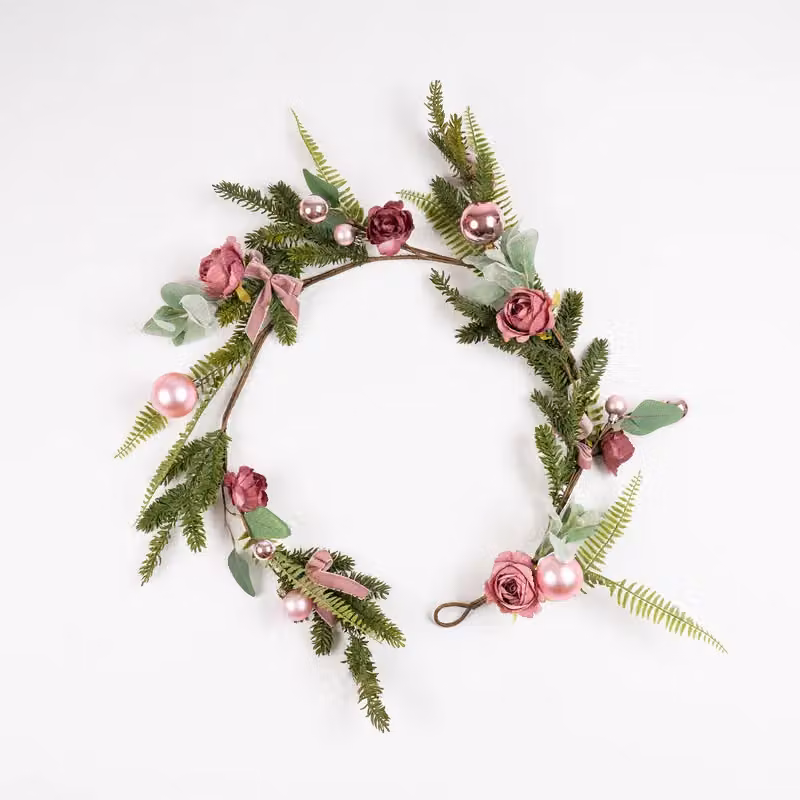 Scottish Everlastings Ltd 150cm Rose Garland with Baubles in Pink – 2