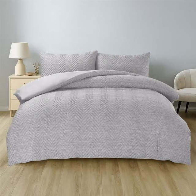 Velosso Grey Graphic Semi Printed Quilted Summer Duvet Set with Pillowcase, W: 140 cm, L: 200 cm