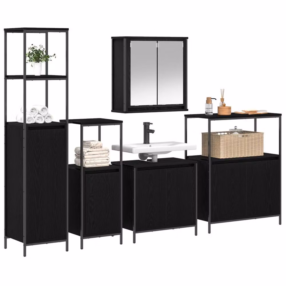 Berkfield Home 5 Piece Modern Bathroom Furniture Set in Black Oak Matt Finish – 2
