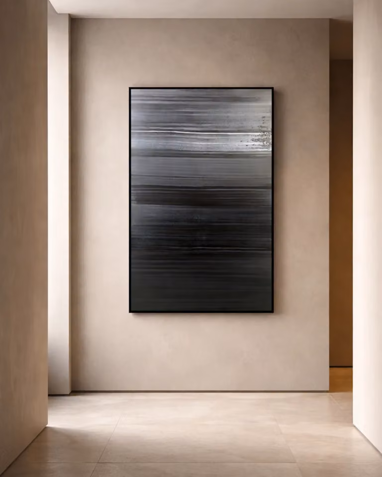 Tommy Franks Blaque Abstract Minimalist Oil Painting Wall Art in Black and Grey, W/H: 160 x 30 cm