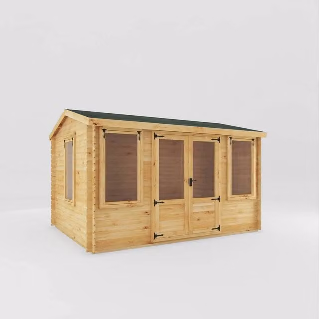Waltons 19mm Reverse Apex Log Cabin in Brown, W402.8 x D313.3 x H259.5 cm – 2