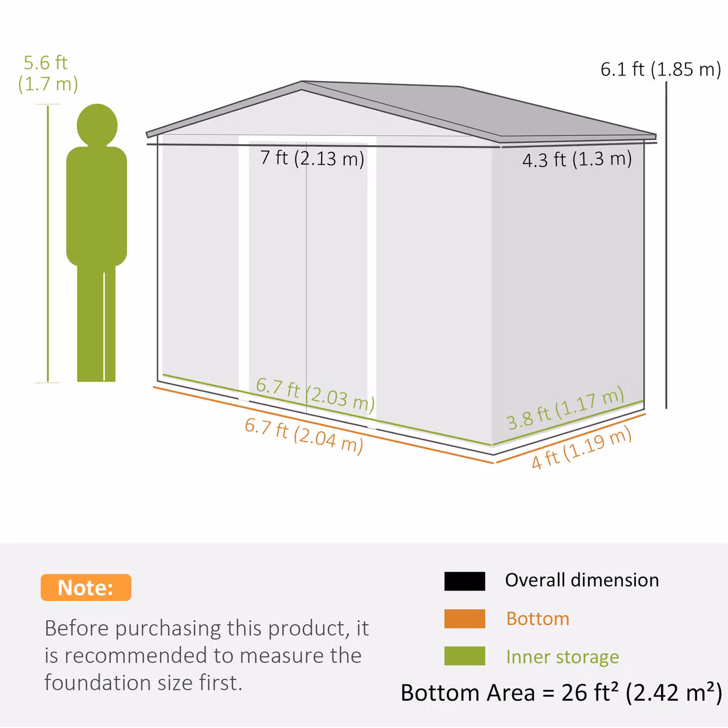 Outsunny Lockable Metal Garden Tool Storage Shed in Light Grey, W/D/H: 213.36 x 121.92 x 185 cm – 2