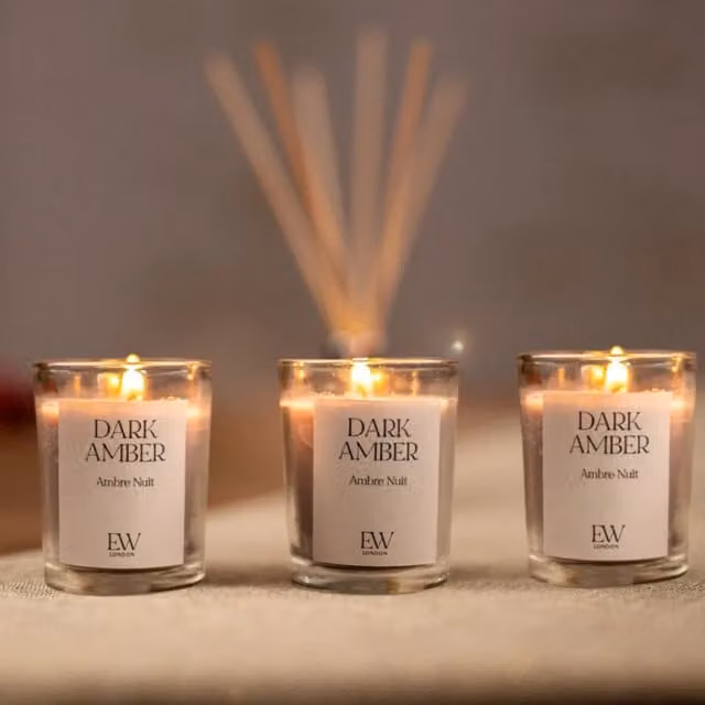 Marco Paul Set of 3 Scented Votive Glass Candles in Beige and White