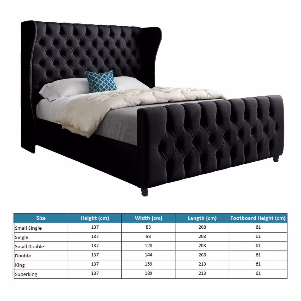 Casani Horning Super King Upholstered Velvet Designer Bed Frame in Black, W/D/H: 200 x 137 x 189 cm – 5