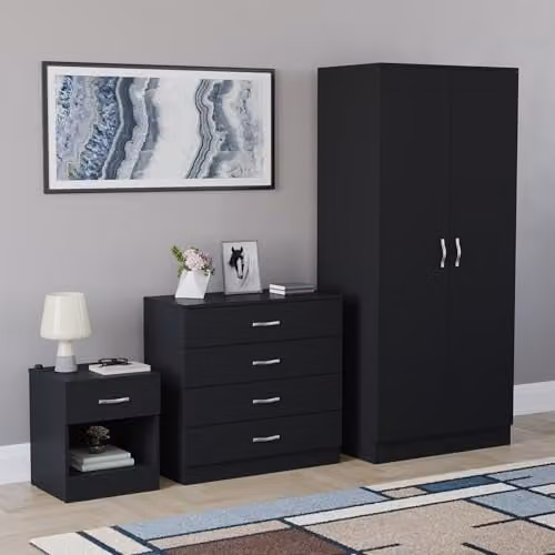 Vida Designs Riano 3 Piece Modern Bedroom Furniture Set in Black