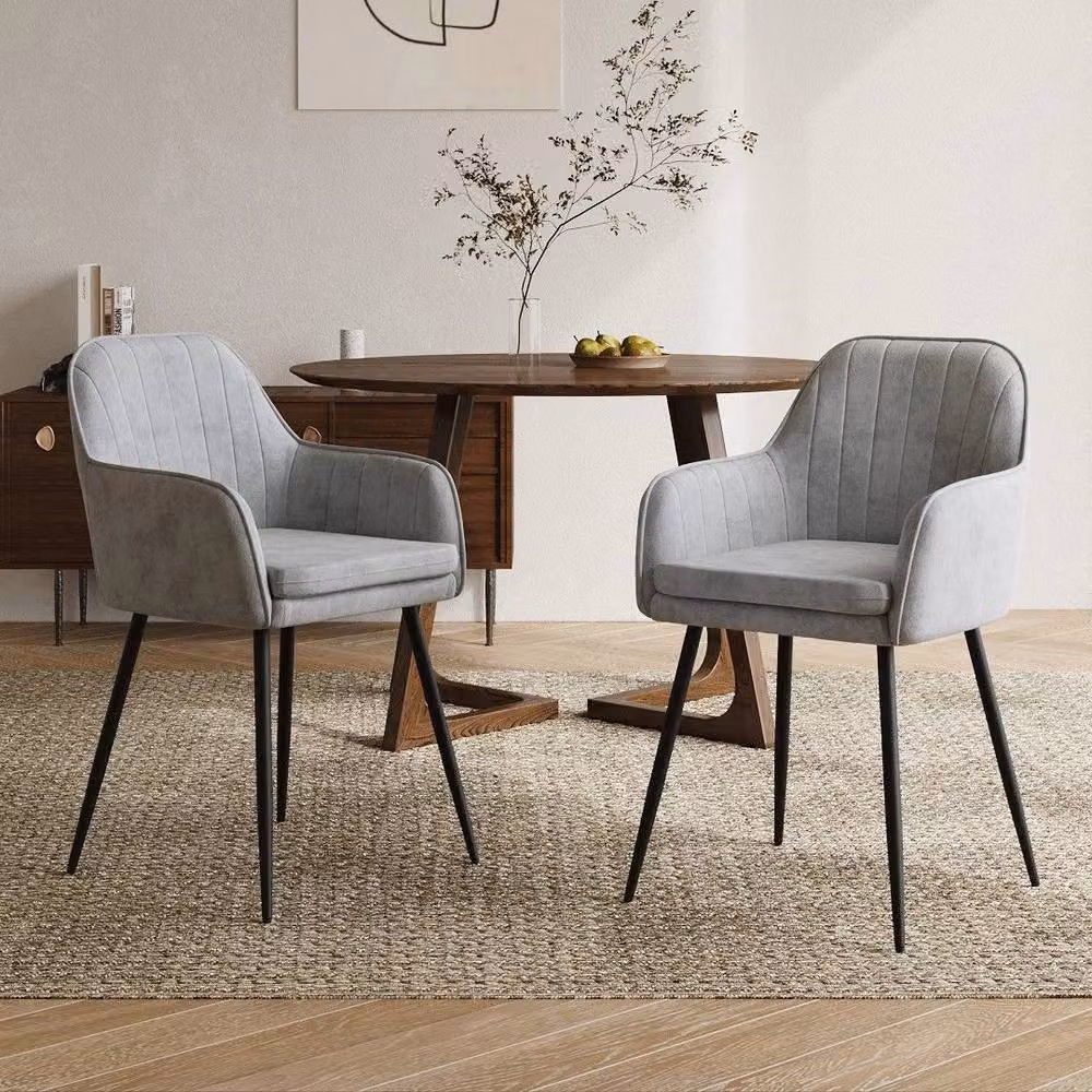 KORVIXA Set of 2 Grey Velvet Modern Dining Chairs with Metal Frame and Height: 100 cm – 3