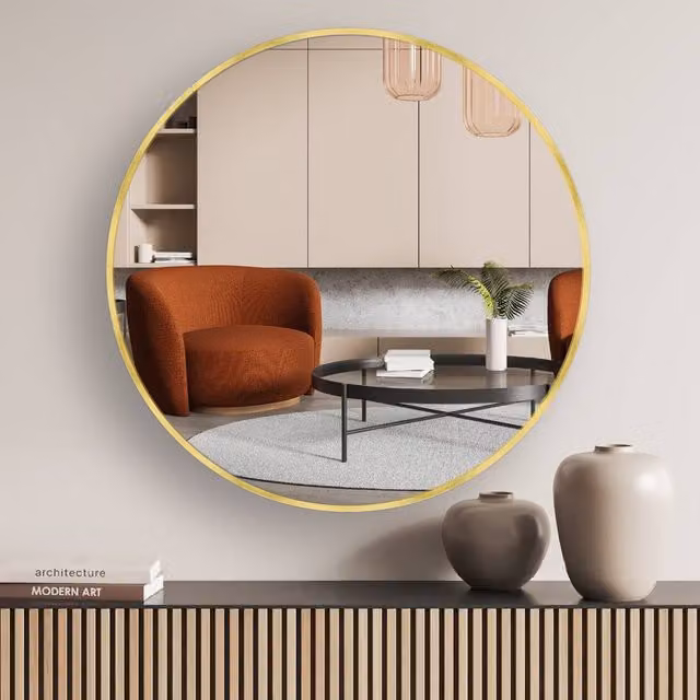 Nielsen Design Jaron Round Aluminium Wall Mirror in Gold, Diameter: 80 cm – 1