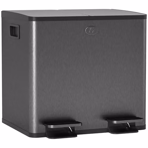 HOMCOM Dual Kitchen Pedal Bin with Soft Close Lid and Odour Filter, Black Stainless Steel, 2 x 15L – 1