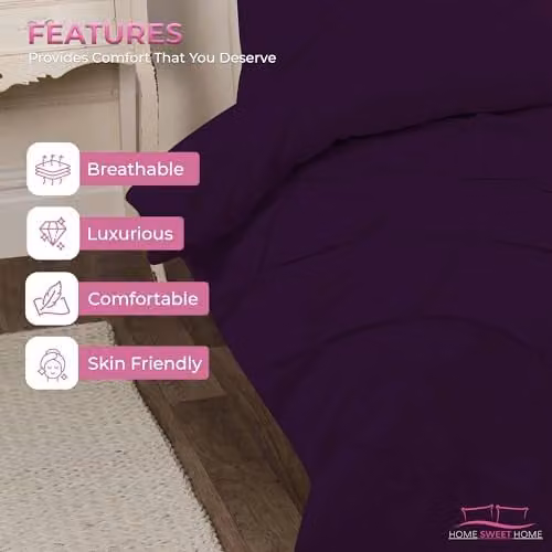 Home Sweet Home UK Pintuck Polycotton Duvet Cover and Pillowcase Set in Purple, Double Size – 4